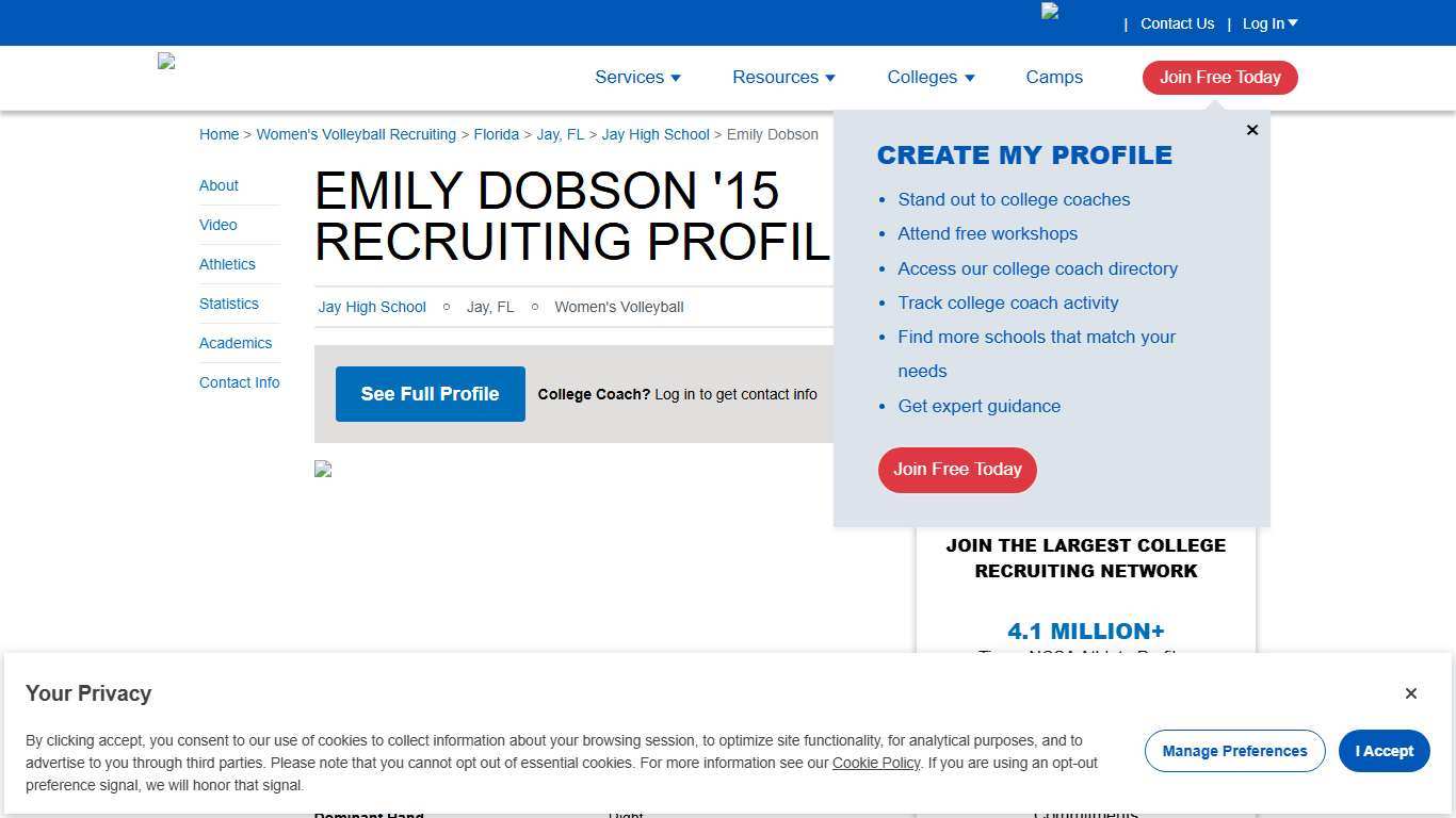 Emily Dobson's Women's Volleyball Recruiting Profile