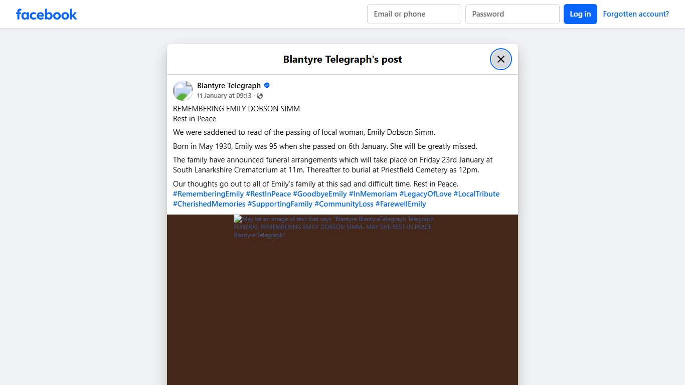 REMEMBERING EMILY DOBSON SIMM Rest... - Blantyre Telegraph Facebook